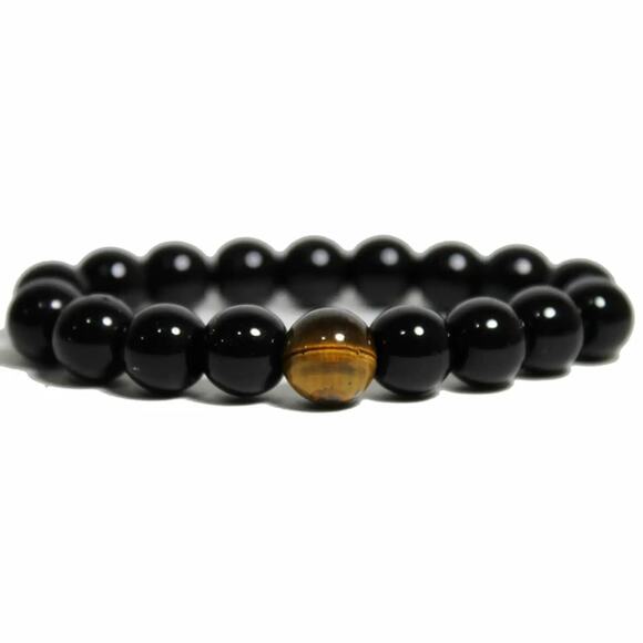 🔴 Bracelet - Tiger's Eye & Onyx - Picture 1 of 1